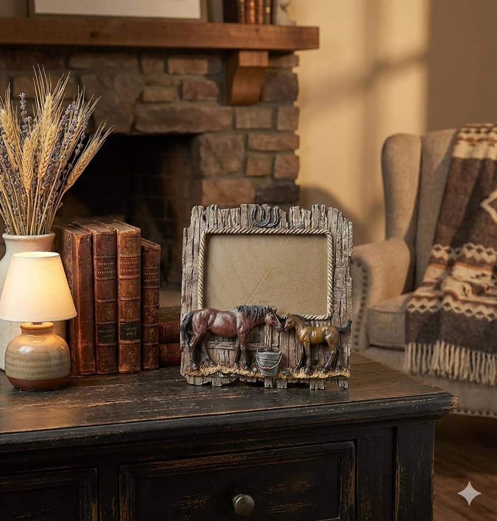 Comfy Hour 7.75 Inch Horse Picture Frame, Rustic Western Decor
