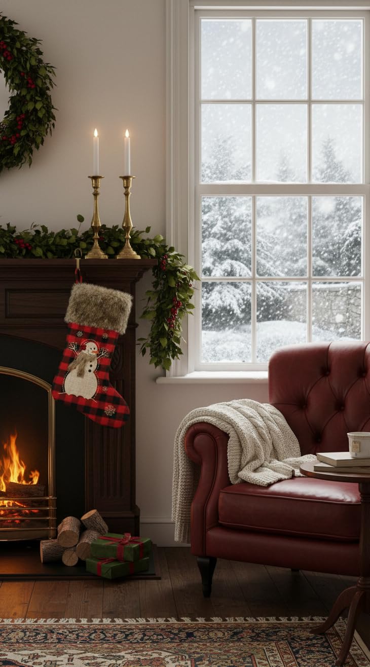 Comfy Hour Joyful Holiday Collection 20" Winter Christmas Snow Flake Soft Fur Top Snowman Wearing Scarf Stocking, Polyester
