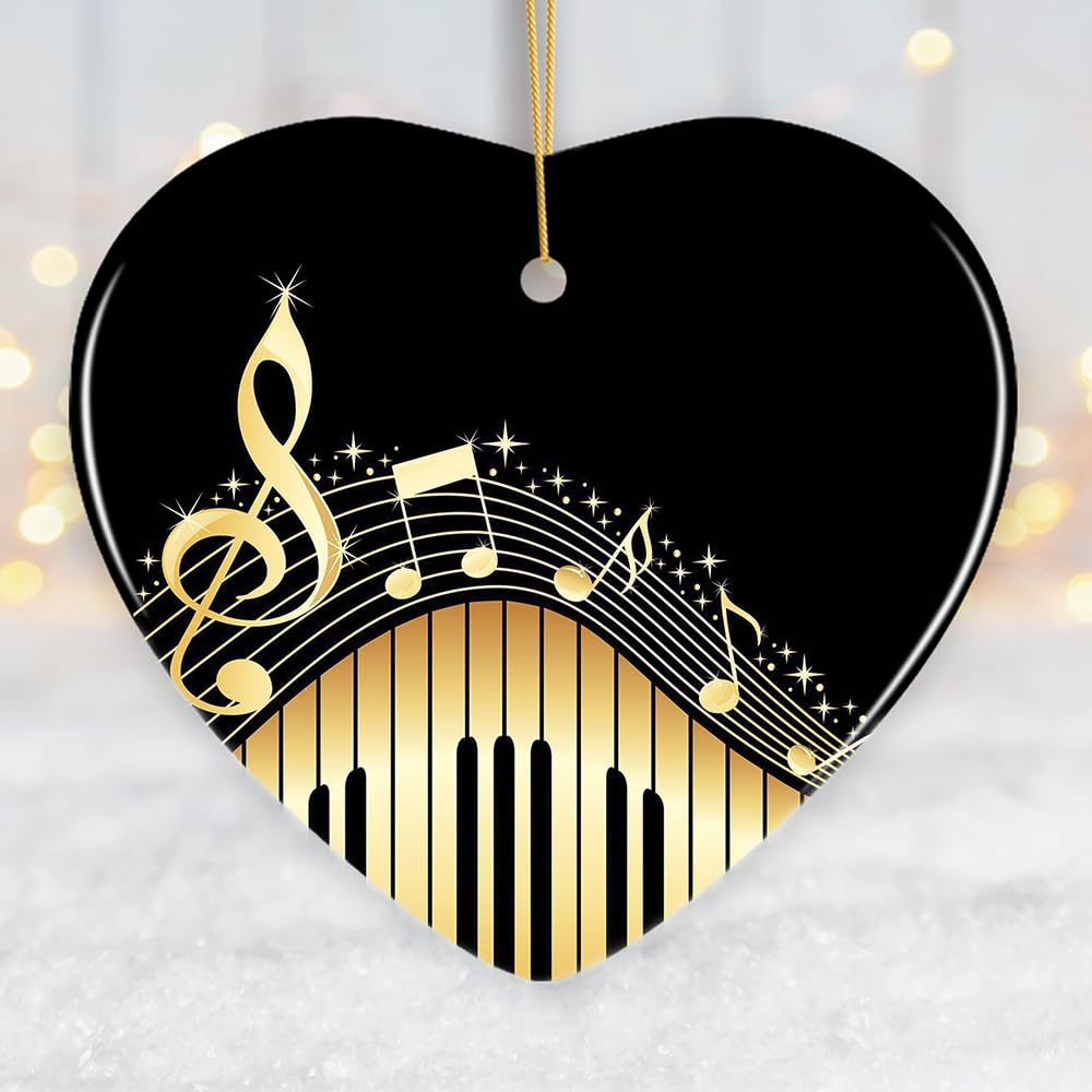 OrnamentallyYou Hanging Ornament, Elegant Gold Music Note Piano Keys Ornament (H