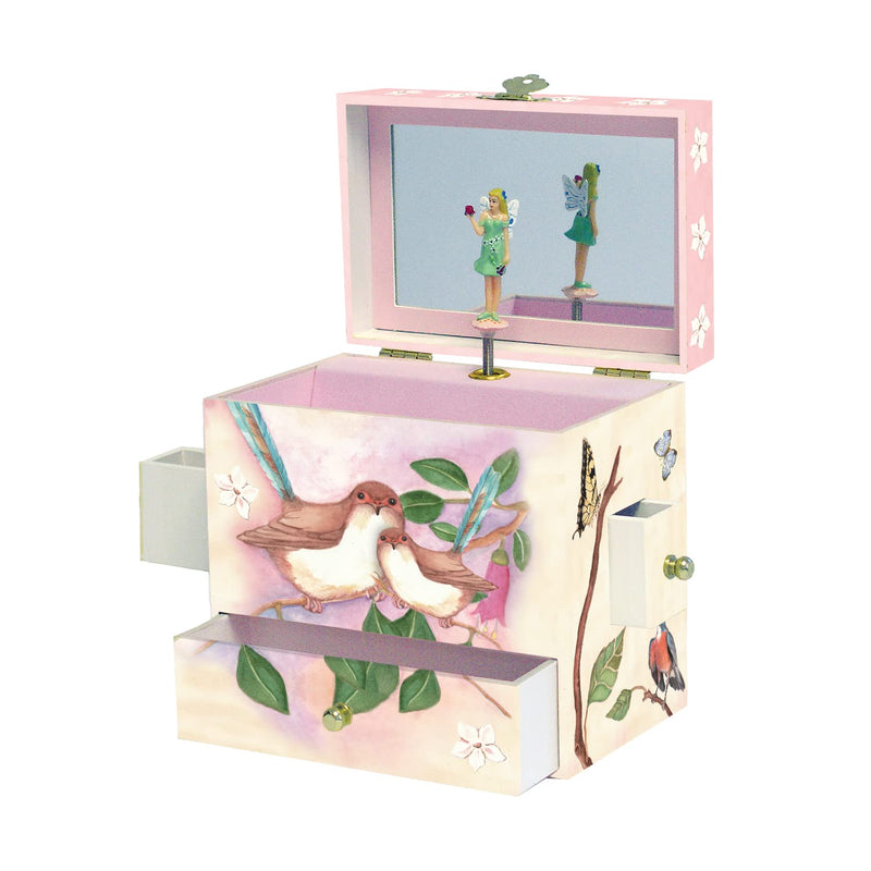 Enchantmints Sweet Fairy Wren Jewelry Box for Girls Musical – Kids Treasure Chest with 4 Pullout Drawers &amp; Spinning Figurine - Ideal for Birthdays Valentine&