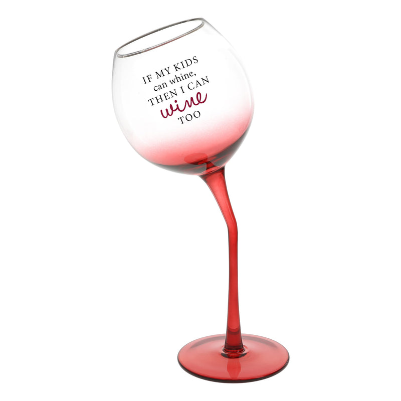 Pavilion - If My Kids Can Whine, I Can Wine Too - 11 Oz Tipsy Stemmed Ombre Red Wine Glass Unique Novelty Gag Gift Funny Mom Dad Humor Parenting Present