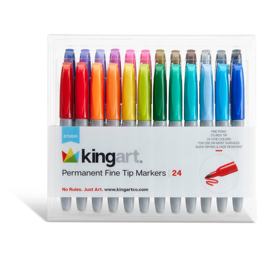 KINGART¬¨√Ü Studio Permanent Fine Tip Markers, Set of 24 Unique & Vivid Colors