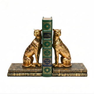 Comfy Hour Farmhouse Home Decor Collection Polyresin Solid Heavy Set of L/R Cheetah Art Bookends, 1 Pair, Gold