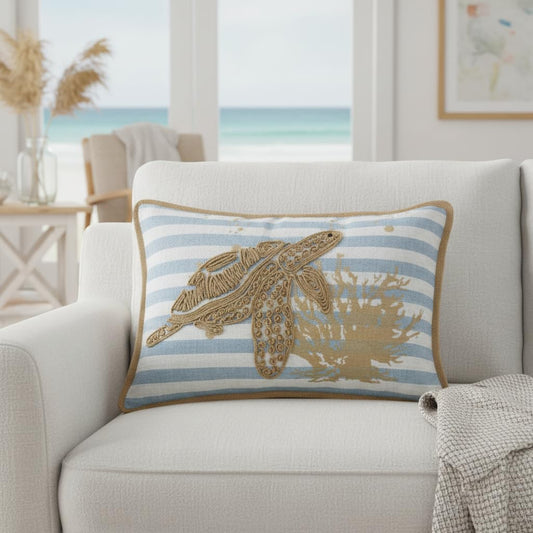 Comfy Hour 18x13 Inch Coastal Turtle Throw Pillow, Nautical Decor, Set of 1