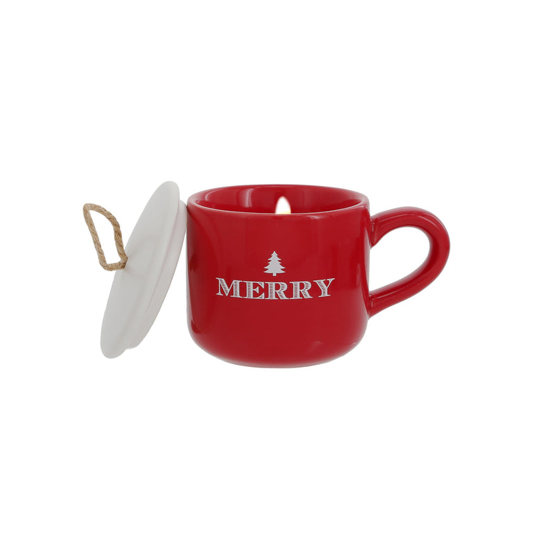 Pavilion - Merry - 2 oz Mini Candle in 2.5 Oz Espresso Shot Glass Mug with Lid Holiday Christmas Decor Present Seasonal Winter to:/from: Gift Tag