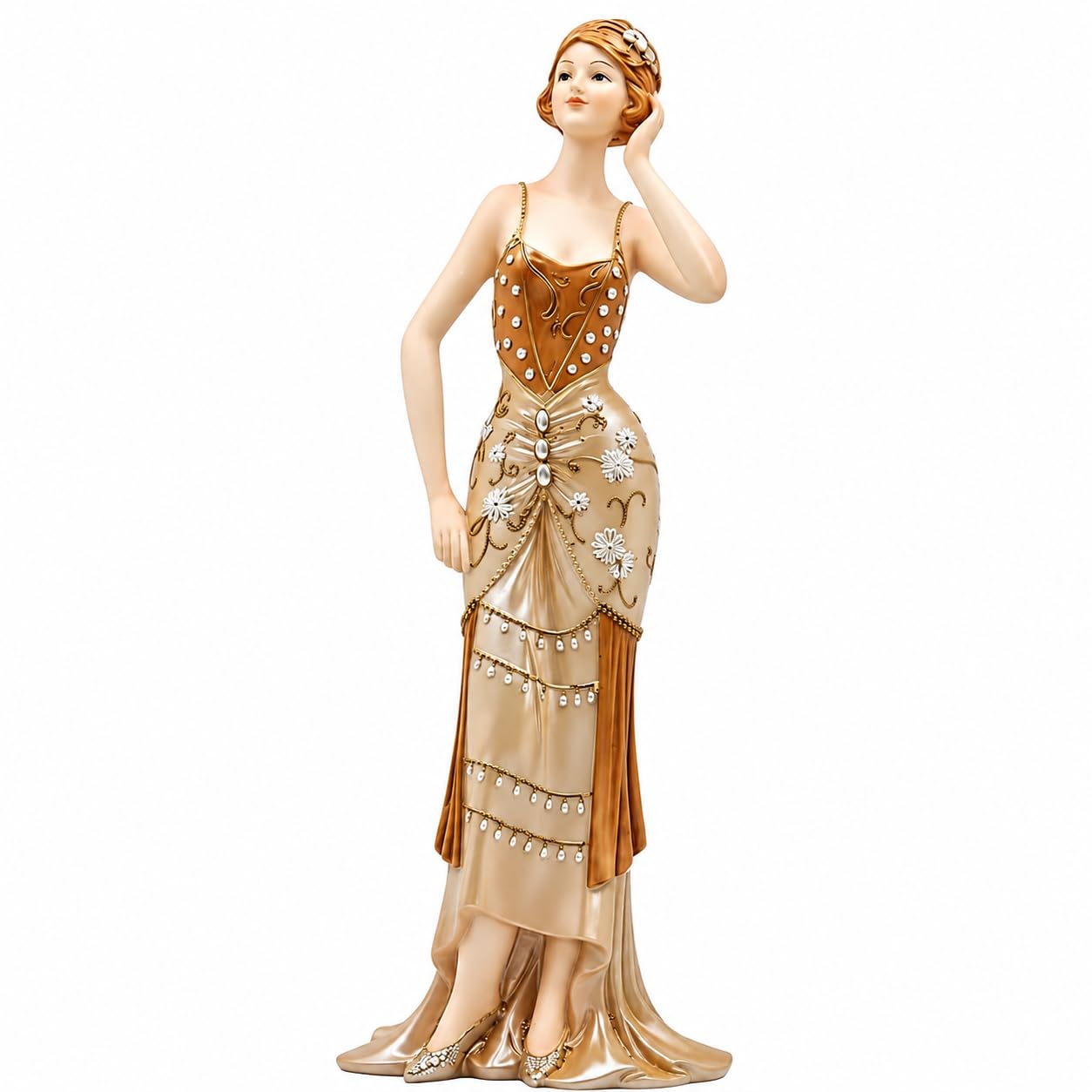 Comfy Hour 13 Inch Victorian Art Deco Lady Figurine, Gold Woman Statue
