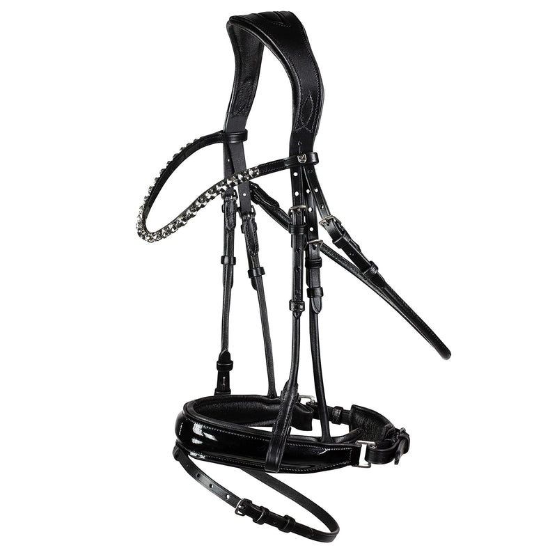 Horze Clermont Ergonomic Padded Genuine Leather Snaffle Bridle for Horses | Flash Noseband and Crystal Detail Browband - Black - Cob