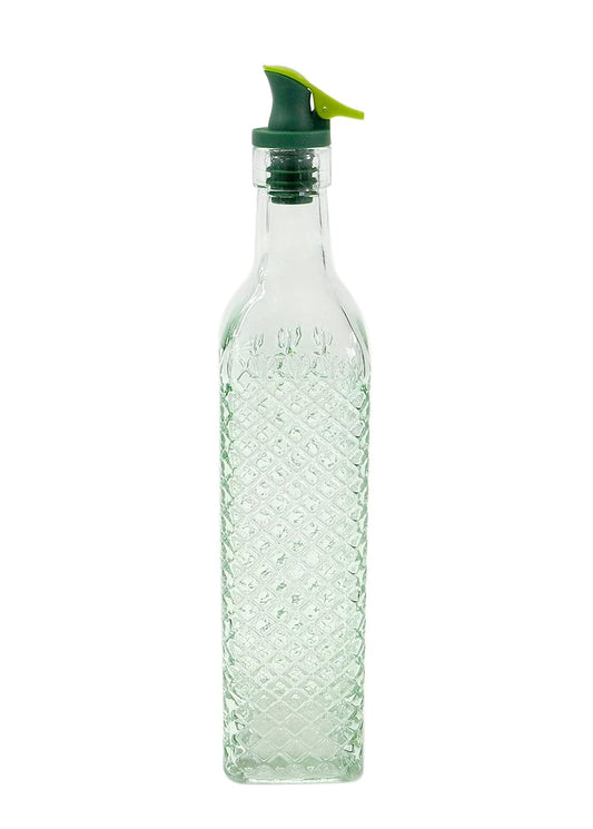 Grant Howard Diamond Embossed Glass Square Oil and Vinegar Cruet with Pourer, 16 oz, Translucent