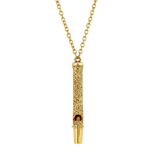 1928 Jewelry Antiqued Gold Tone Whistle Pendant Necklace