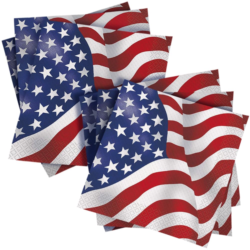 Unique Industries Unique USA Flag Luncheon Paper Napkins, 6.5" x 6.5", Multicolor