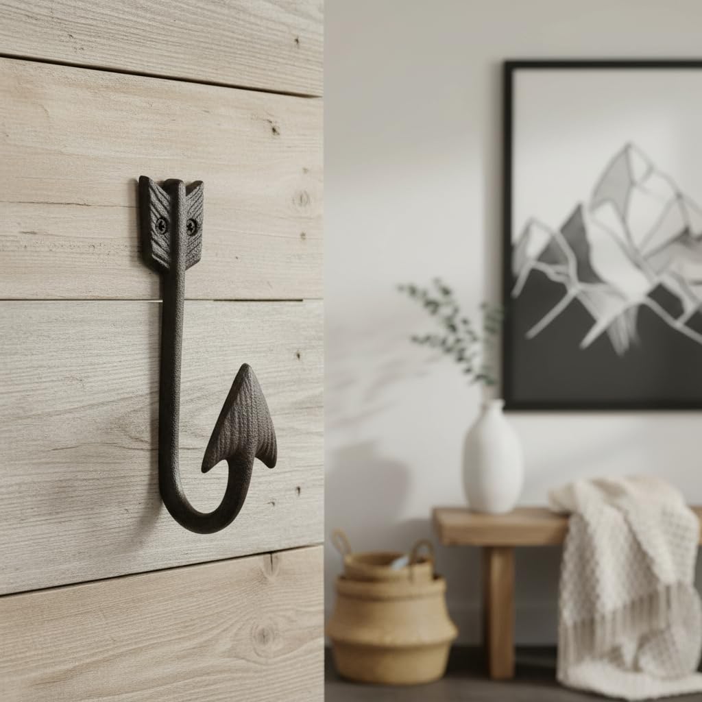 Comfy Hour Antique & Vintage Interior Decor Collection Cast Iron Arrow Single Key Coat Hook Clothes Rack Wall Hanger, Heavy Duty Recycled Gift Idea