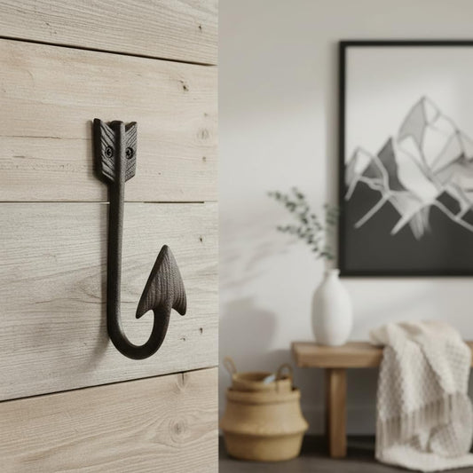 Comfy Hour Antique & Vintage Interior Decor Collection Cast Iron Arrow Single Key Coat Hook Clothes Rack Wall Hanger, Heavy Duty Recycled Gift Idea