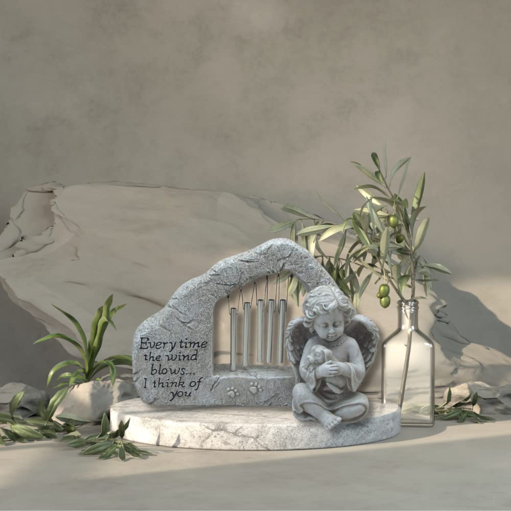 Comfy Hour Pet In Loving Memory Collection Resin Memorial Stone Windchime Dog and Angel Pet Statue, Faithful Memory of Dog's Bereavement