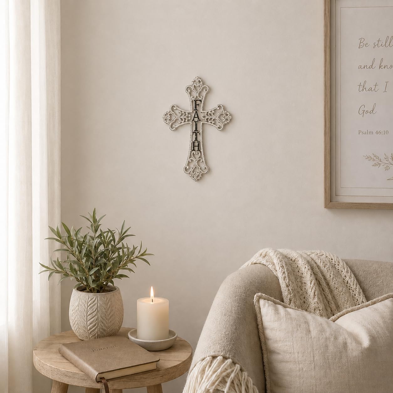Comfy Hour 13.8 Inch White Cross for Wall, Faith Cross Wall Decor