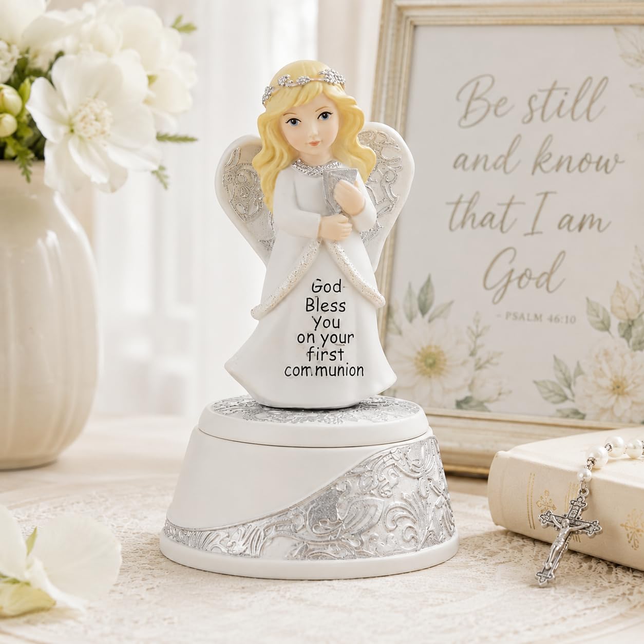 Comfy Hour 5.5 Inch First Communion Gifts, Angel Figurine Keepsake Box