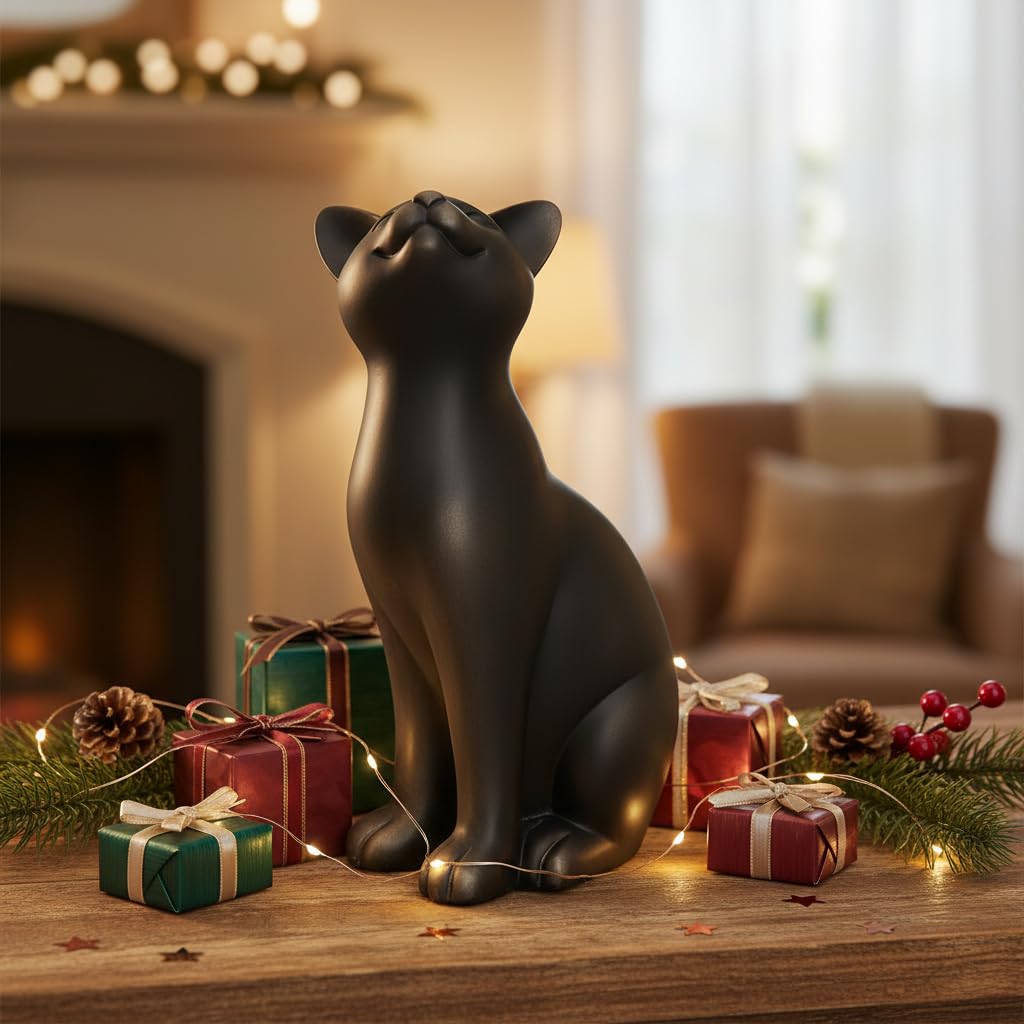 Comfy Hour Farmhouse Collection 9" Polyresin Standing Cat Decoration, Black