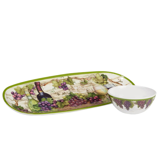 Certified International Meadow Brook Vineyard Tray with Dip Bowl Set, 15-inch Length, For Everyday Use, Kitchen Accessories, Party Celebration