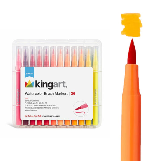 KINGART Watercolor Brush Markers, 36 Piece, Multicolor, 410-36