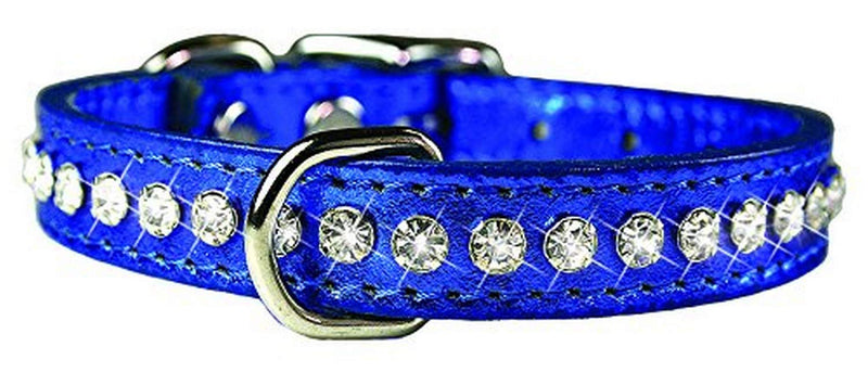 OmniPet Signature Leather Crystal and Leather Dog Collar, 16", Metallic Blue