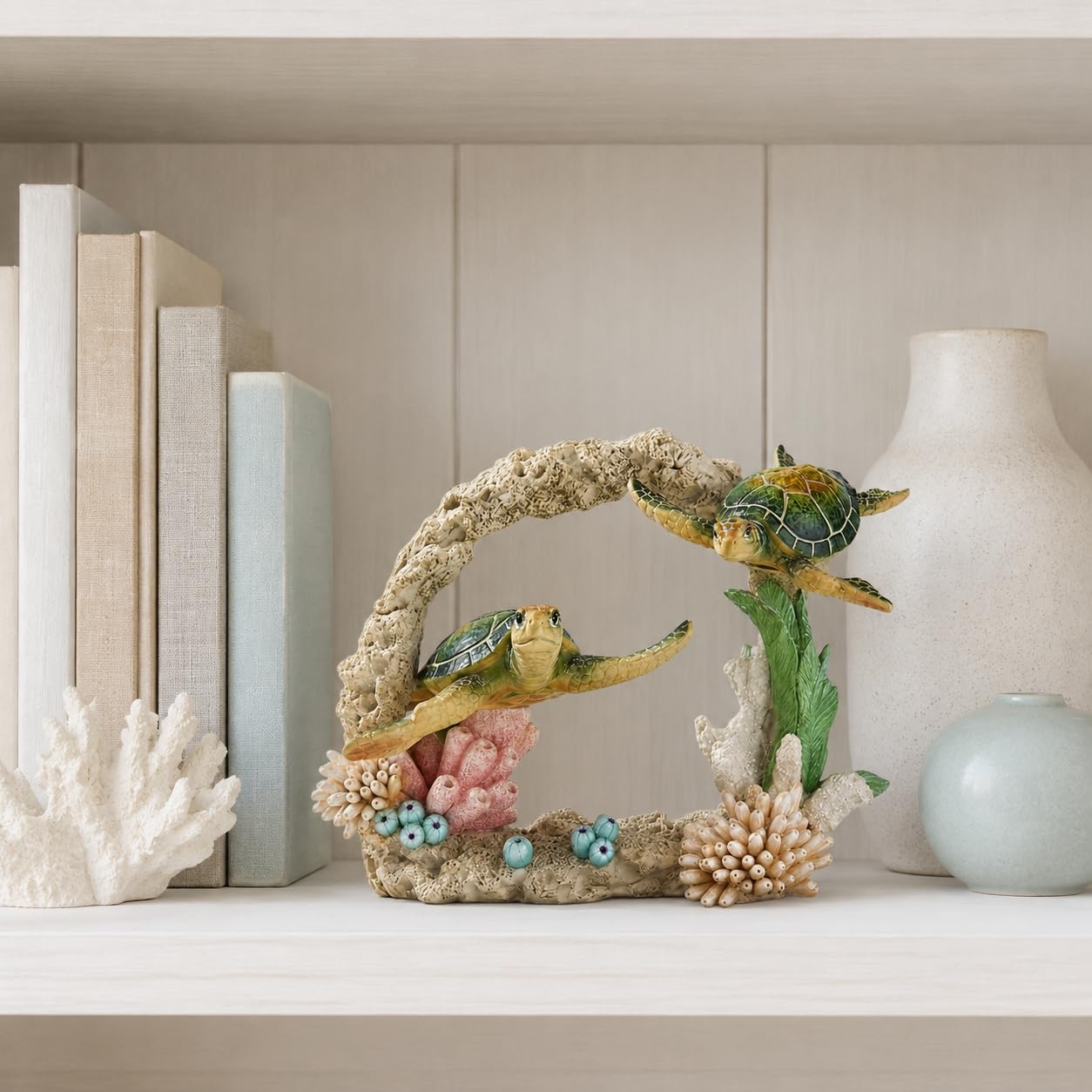 Comfy Hour Ocean Voyage with Sea Turtles Collection Resin 7" Turtles Coral Marine Animal Desktop Decoration