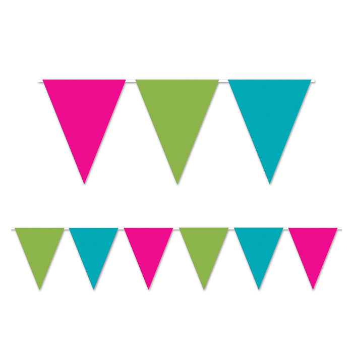 Beistle Banner, 11" x 144", Cerise/Lime Green/Turquoise