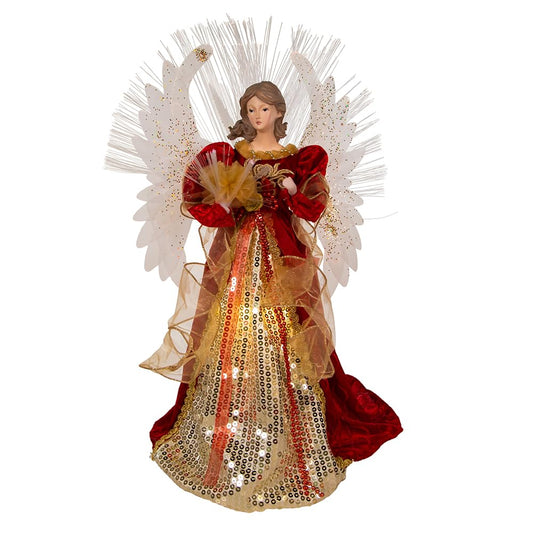 Kurt Adler Red and Gold Lighted Angel Tree Topper