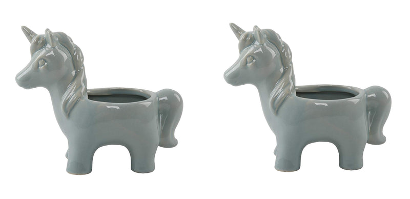 Flora Bunda Set of 2 Cute Animal Novelty Succulent Planter 6 Inch Unicorn Ceramic Planter, Unicorn,Teal,Set of 2