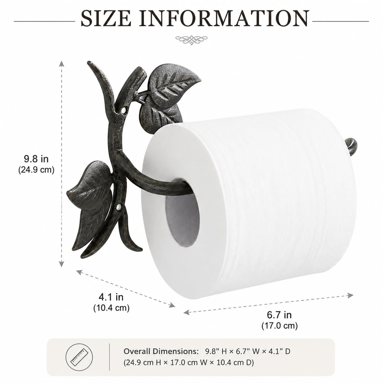 Comfy Hour 9.8 Inch Cast Iron Toilet Paper Holder, Leaf Wall Mount