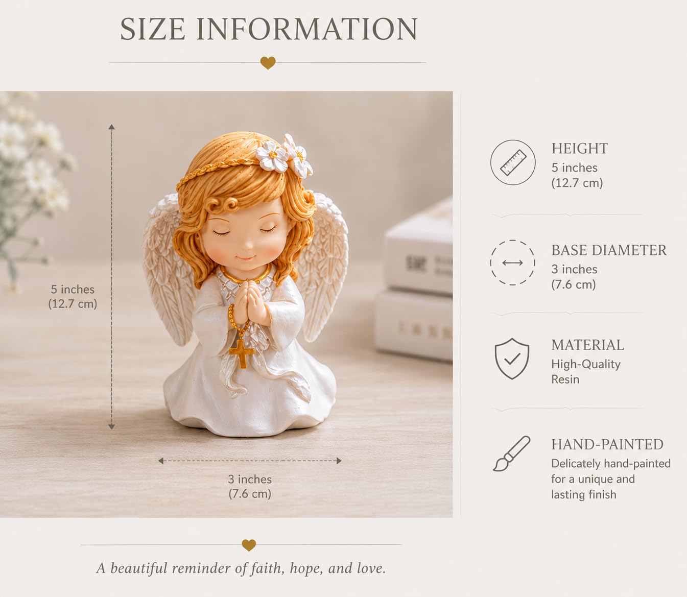 Comfy Hour 5 Inch Catholic Angel Statue, Praying Girl with Gold Cross
