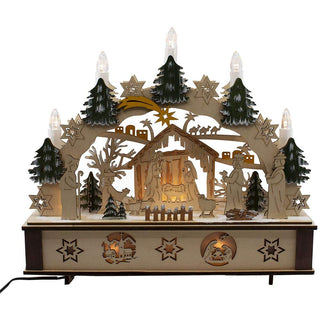 Kurt Adler Adler 11-Inch Battery-Operated Light-Up Wooden Nativity Scene with Candles Advent Calendar, Multi