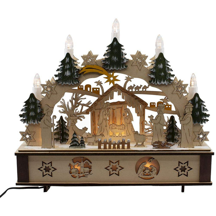 Kurt Adler Adler 11-Inch Battery-Operated Light-Up Wooden Nativity Scene with Candles Advent Calendar, Multi