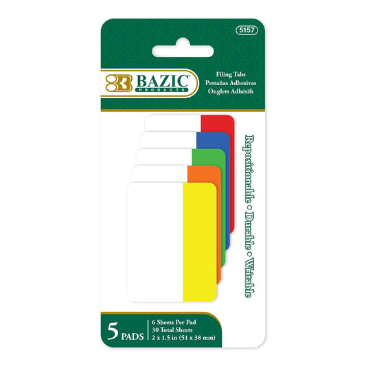 BAZIC 2" x 1.5" Filing Tabs, PET Sticky Notes Memo Index Tabs Flags, Self-Stick Notes, Colorful Post Stickies Pads, Clean Removal (30 Tabs/Pack), 1-Pack