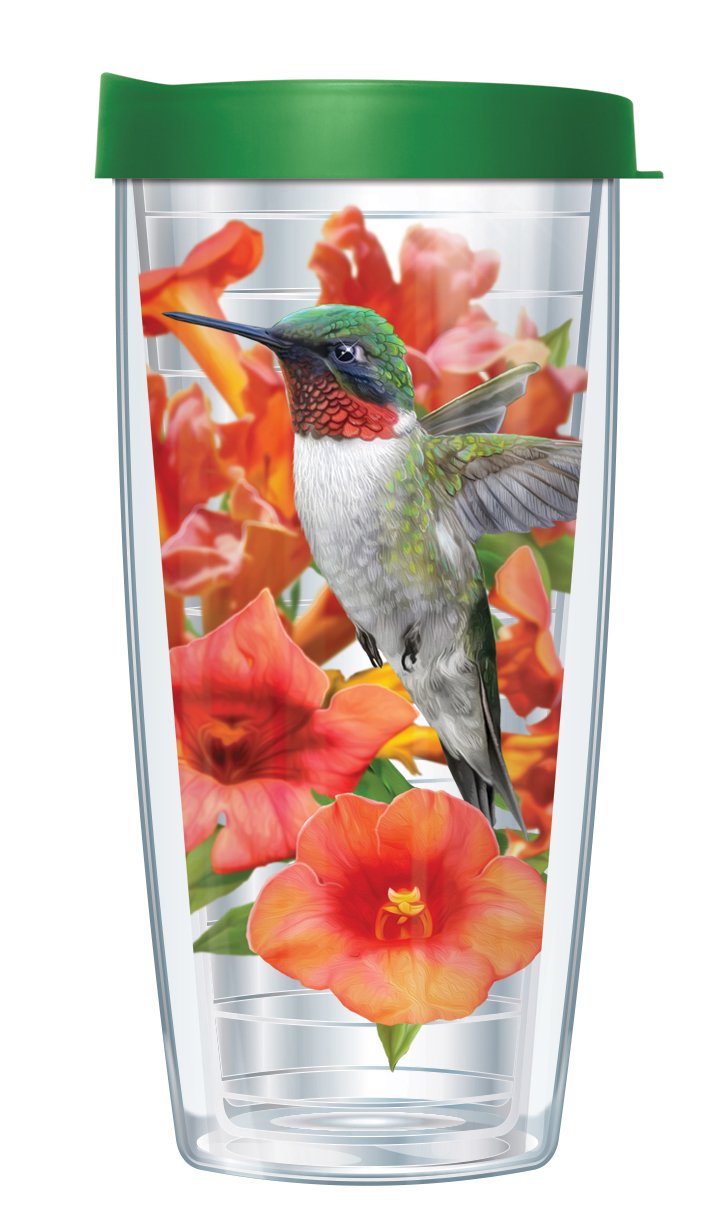 Freeheart Clear Hummingbird Wrap Super Traveler 22 Oz Tumbler Cup with Green Lid