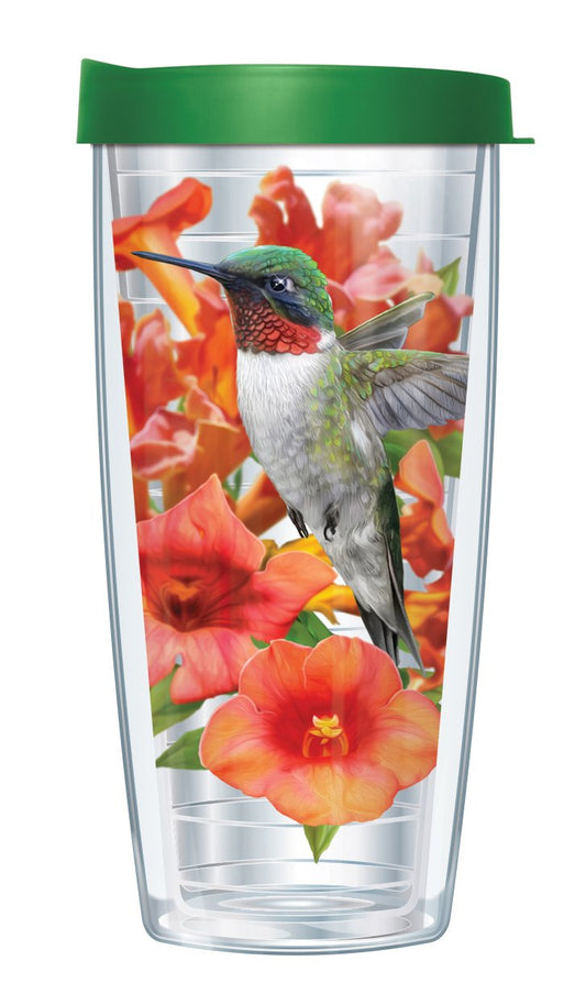 Freeheart Clear Hummingbird Wrap Super Traveler 22 Oz Tumbler Cup with Green Lid