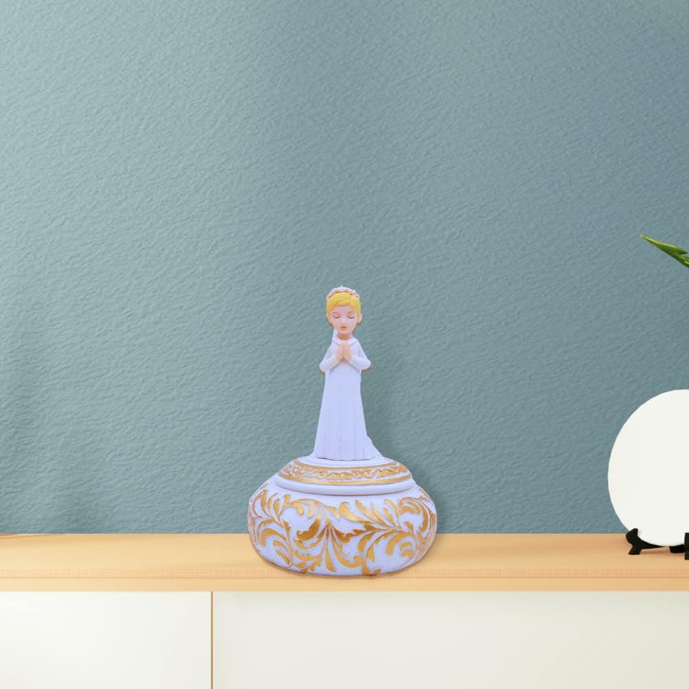 Comfy Hour Praying Girl Communion Collection Praying Girl with Rosary Box Figurine Keepsake My First Communion, Polyresin