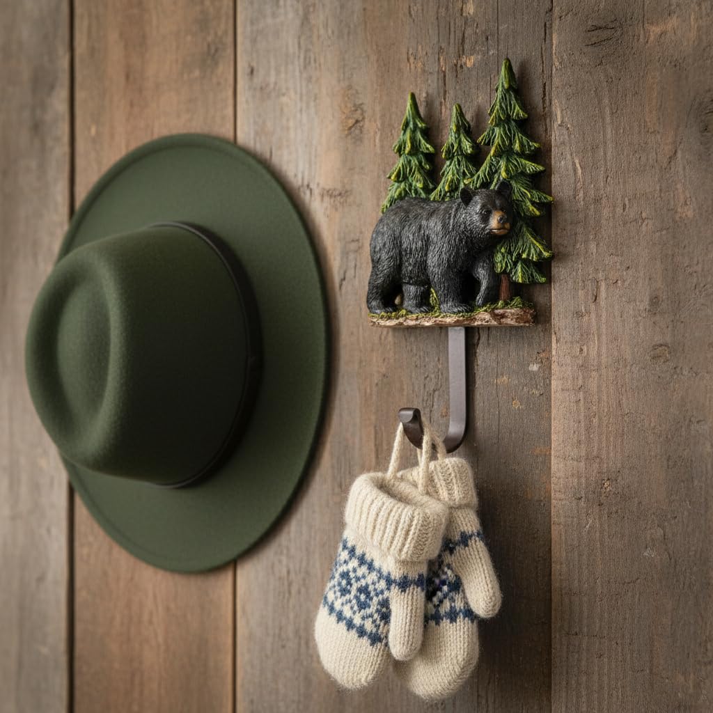Comfy Hour 8 Inch Black Bear Wall Hook, Forest Animal Decor