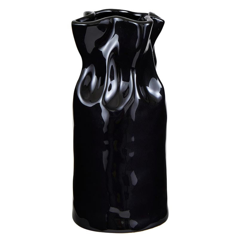 Santa Barbara Design Studio Pure Design Modern Cinched Ceramic Vase for Home Décor, 11" H, Glossy Black