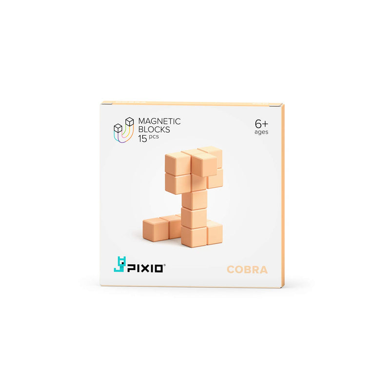 PIXIO Tan Cobra Color Series Magnetic Blocks Construction Set 15pcs with Free App, Stress Relief Building Blocks, Fidget Toys, Pixel Art Desk Toy, Animals Figures