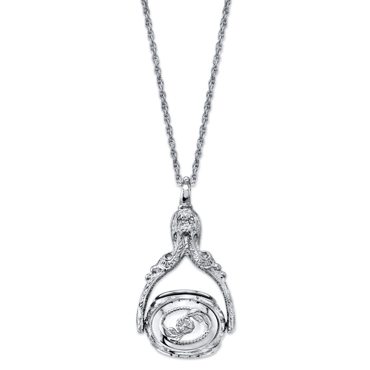 1928 Jewelry 3 Sided Flower Spinner Locket Pendant Necklace 30 Inches, 30"