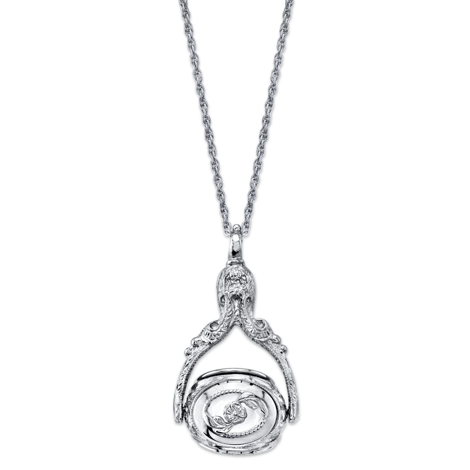 1928 Jewelry 3 Sided Flower Spinner Locket Pendant Necklace 30 Inches, 30"