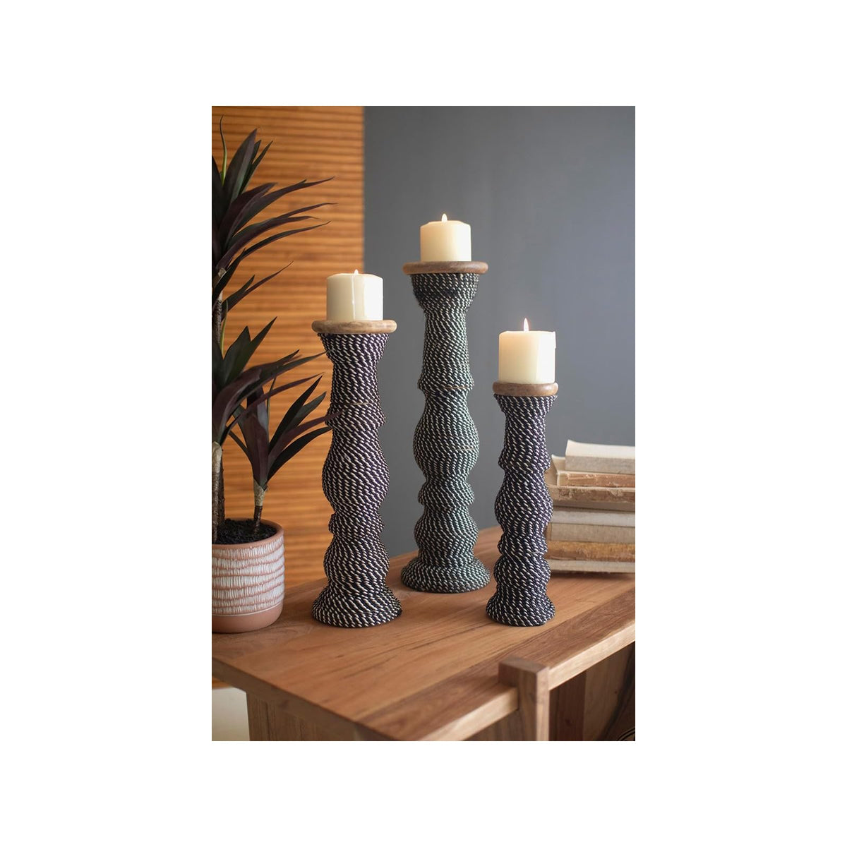 KALALOU Candle Holder, Black, White