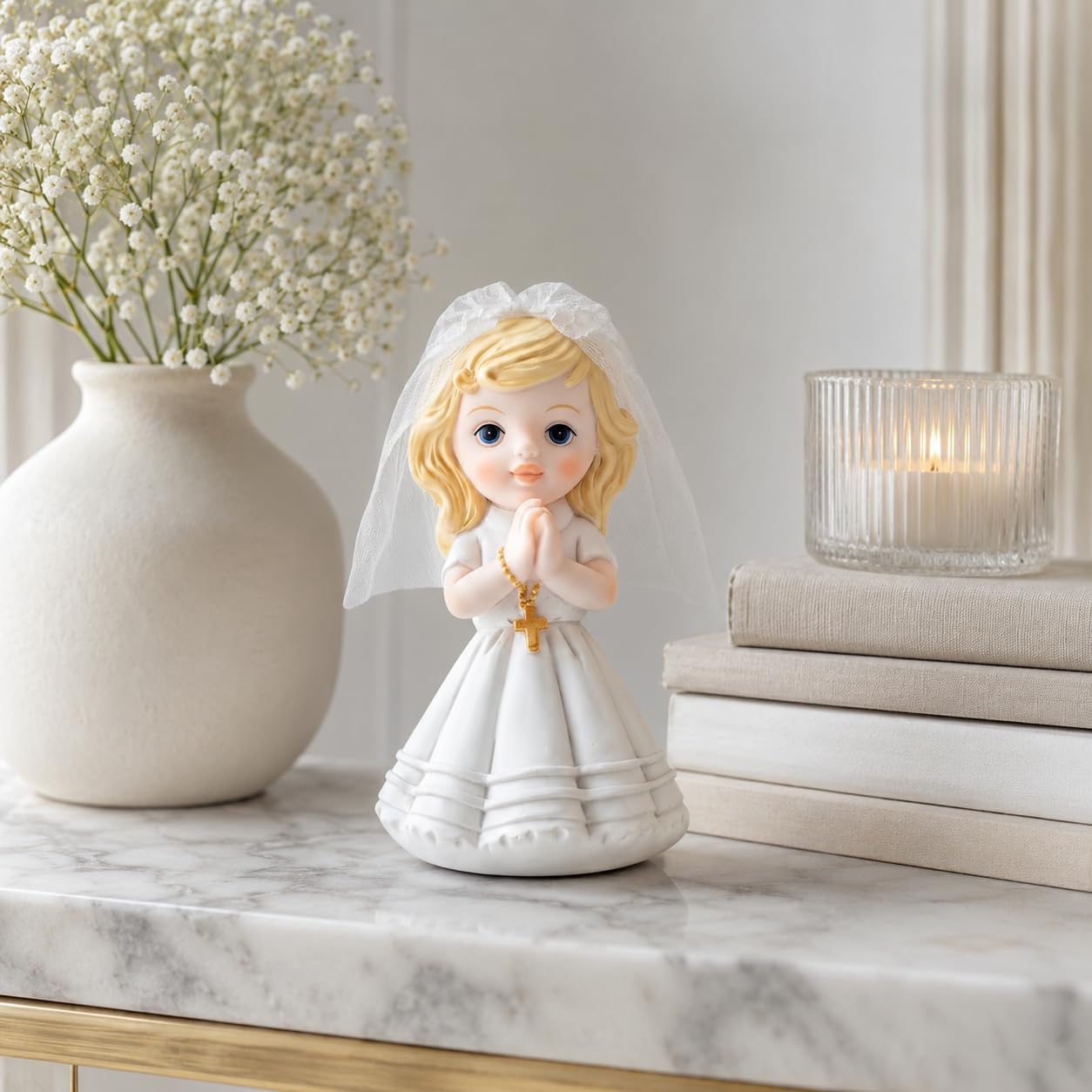 Comfy Hour Praying Girl Communion Collection Resin Praying Girl with Rosary Figurine Keepsake My First Communion