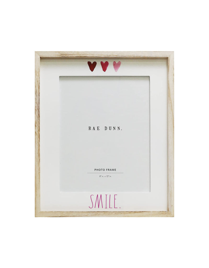 Rae Dunn 8 x 10 Inch Picture Frame Wood - Farmhouse Photo Frame for Wall Hanging or Desk / Tabletop Display - Rustic Frames for Family Photos, Couples, Kids, Pets - Home and Office Décor, "Smile"