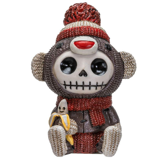 Pacific Trading Furrybones Summit Collection Sock Munky Figurine Decorative Signature Skeleton in Stuffed Toy Sock Monkey Costume 3 Inch Tall Collectible Statue