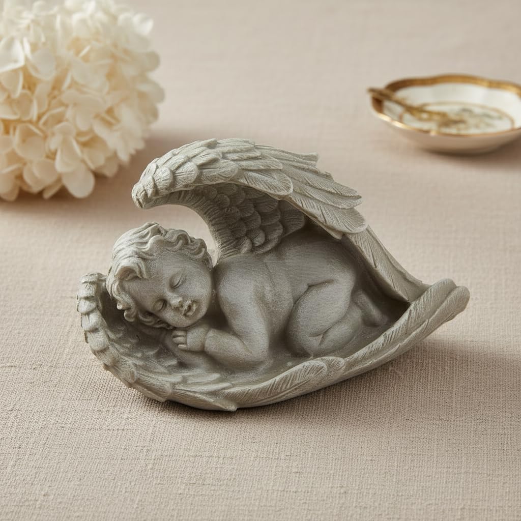 Comfy Hour 9 Inch Baby Angel Statue, Sleeping Cherub in Wing Decor
