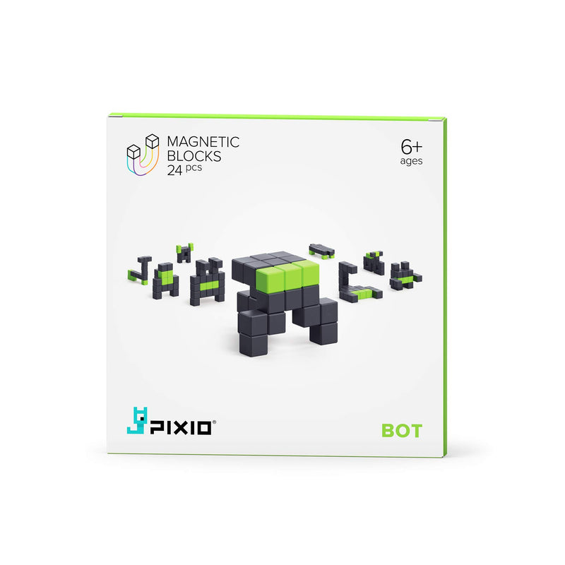 PIXIO Bot Story Series 24 Magnetic Blocks Stress Relief Construction Toy, Building Blocks in 8-bit Pixel Art, Creativity for Kids, Fidget Toy