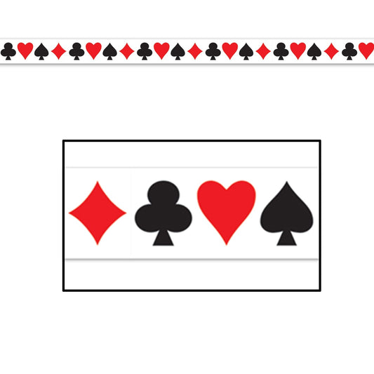 Beistle Casino Card Suit Party Tape, 3" x 20' -1 Pc, One Size, Red/Black/White