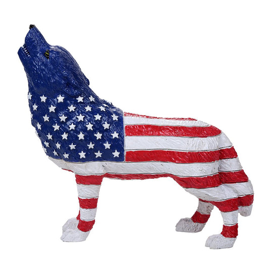 Pacific Trading The Wolf Spirit Collection American Patriotic Spirit Wolf Collectible Figurine Howling Wolf Star Spangled Banner 6.25L