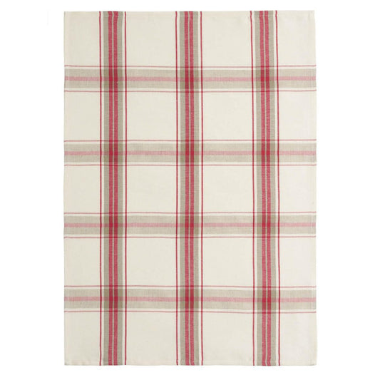 Coucke French Cotton and Linen Towel, Red Plaid, 20-Inches by 30-Inches, Red