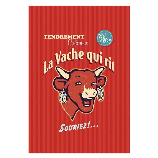 Coucke French Cotton Digitally Printed Towel, Vache Qui Rit Retro Rouge (Laughing Cow), 20-Inches by 30-Inches, Red